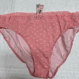NWT Victoria’s Secret pink & white polka dot cotton lace bikini panty xl
